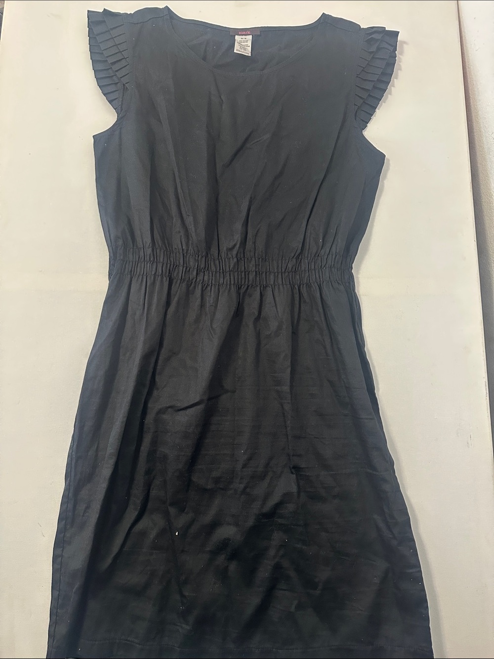 mark. Black Sleeveless Elastic-Waist Midi Dress with Pleated Cap Sleeves